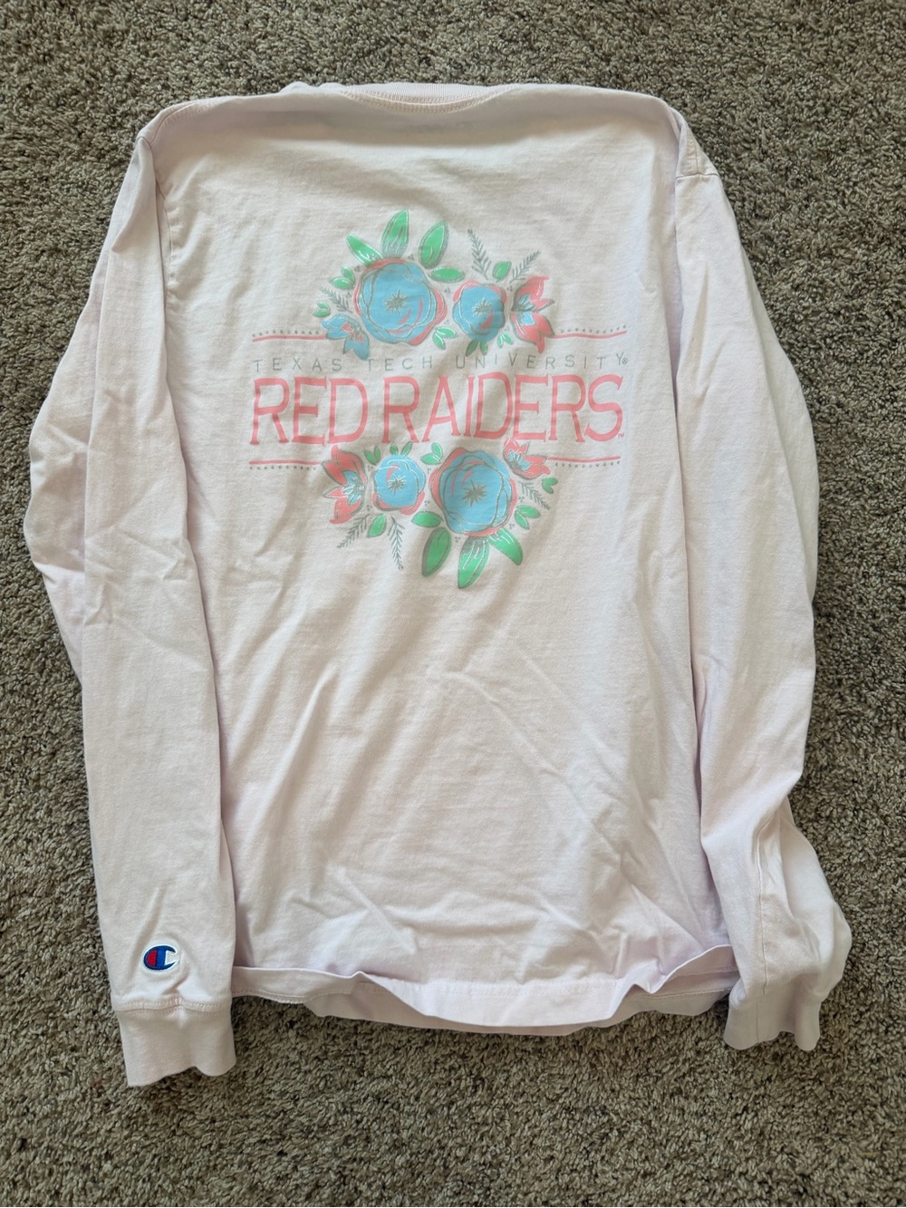 Champion Light Pink 'Red Raiders' Floral Long Sleeve Tee